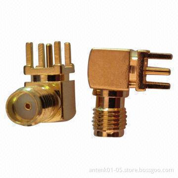 SMA Connector R/A Crimp Plug, Female RF Connector, Gold Plated, 50 Ohms, OEM and ODM Welcomed